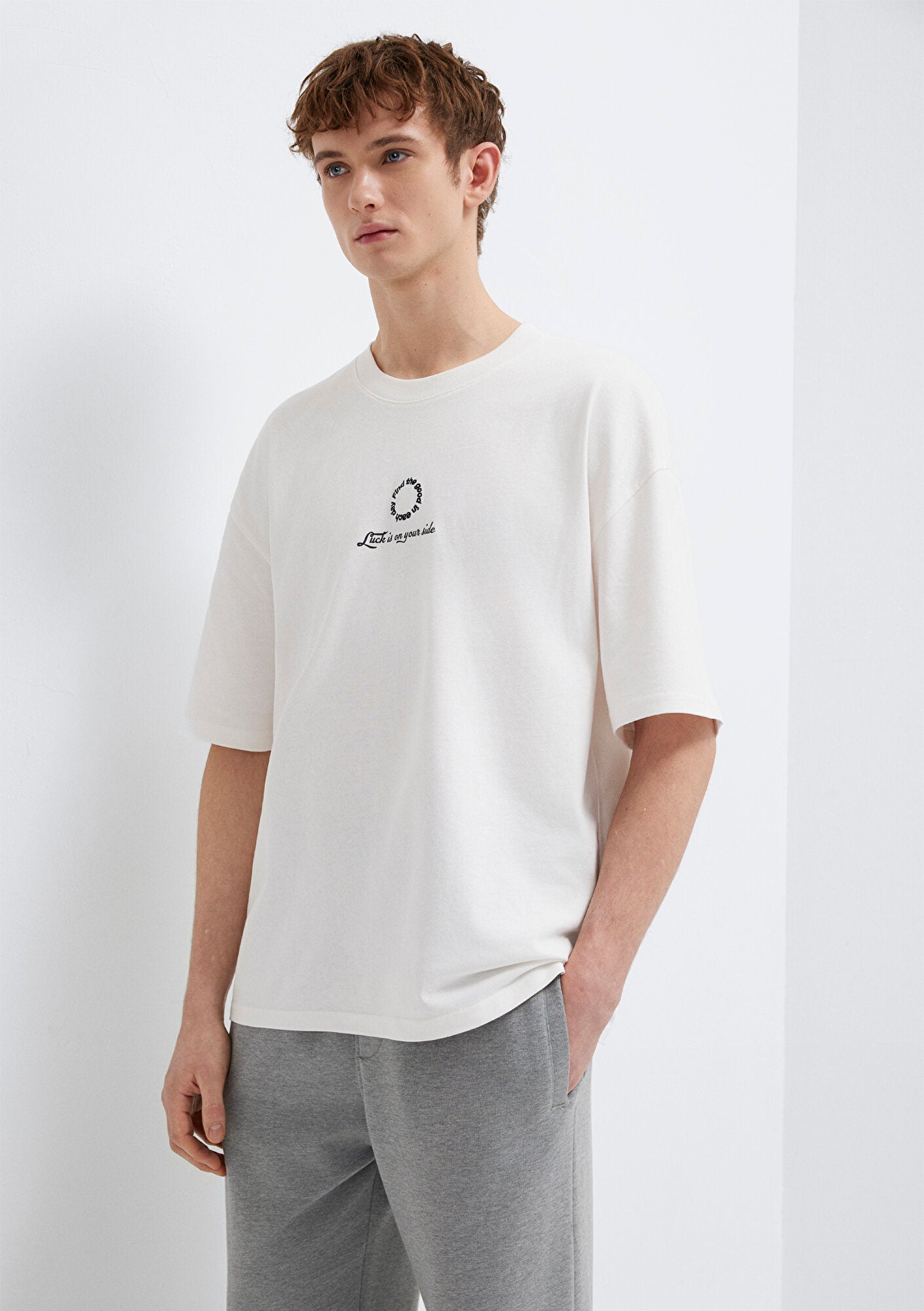 Luck Is On Your Side Printed White T-Shirt