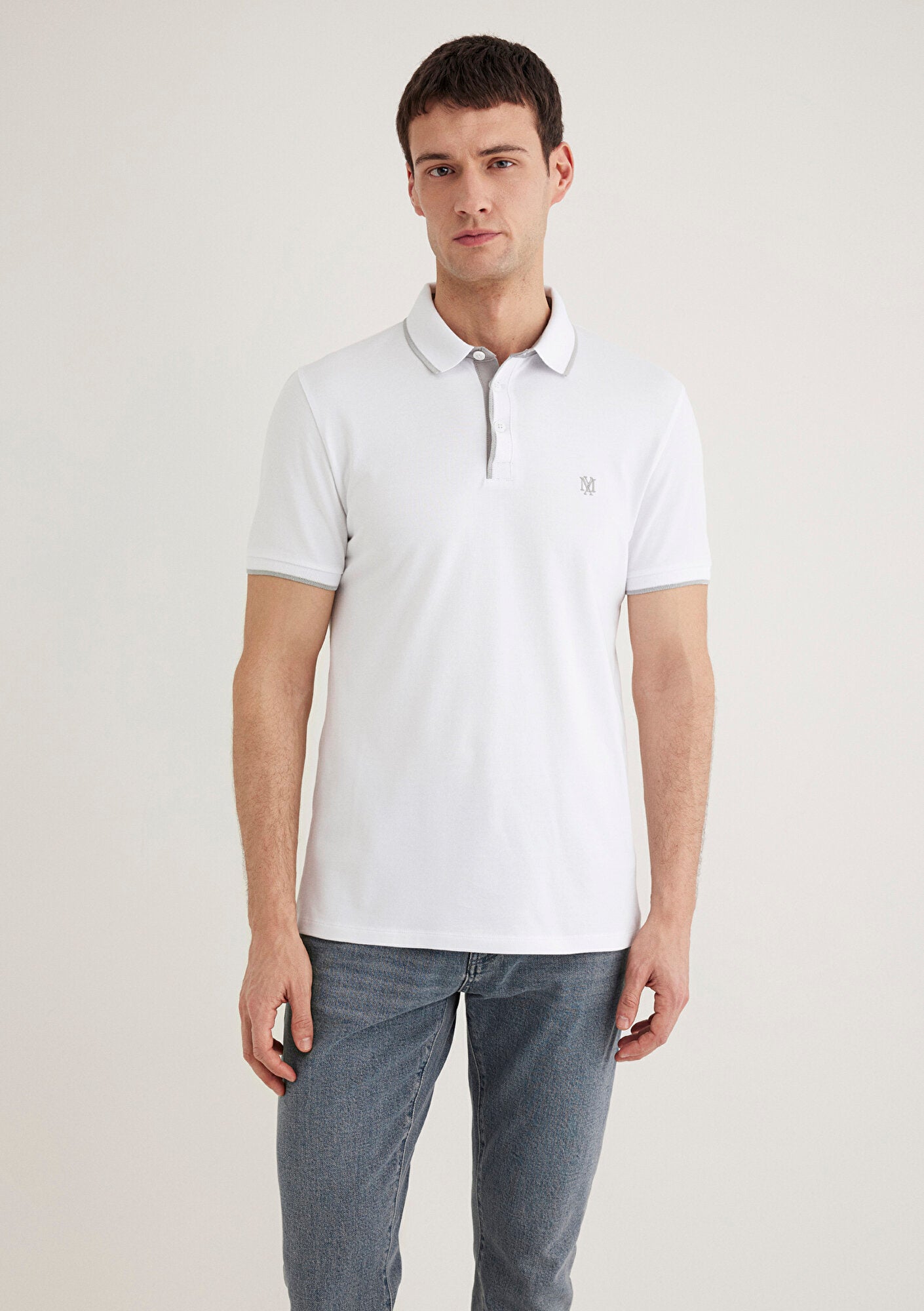 Collar Detailed White Polo T-Shirt