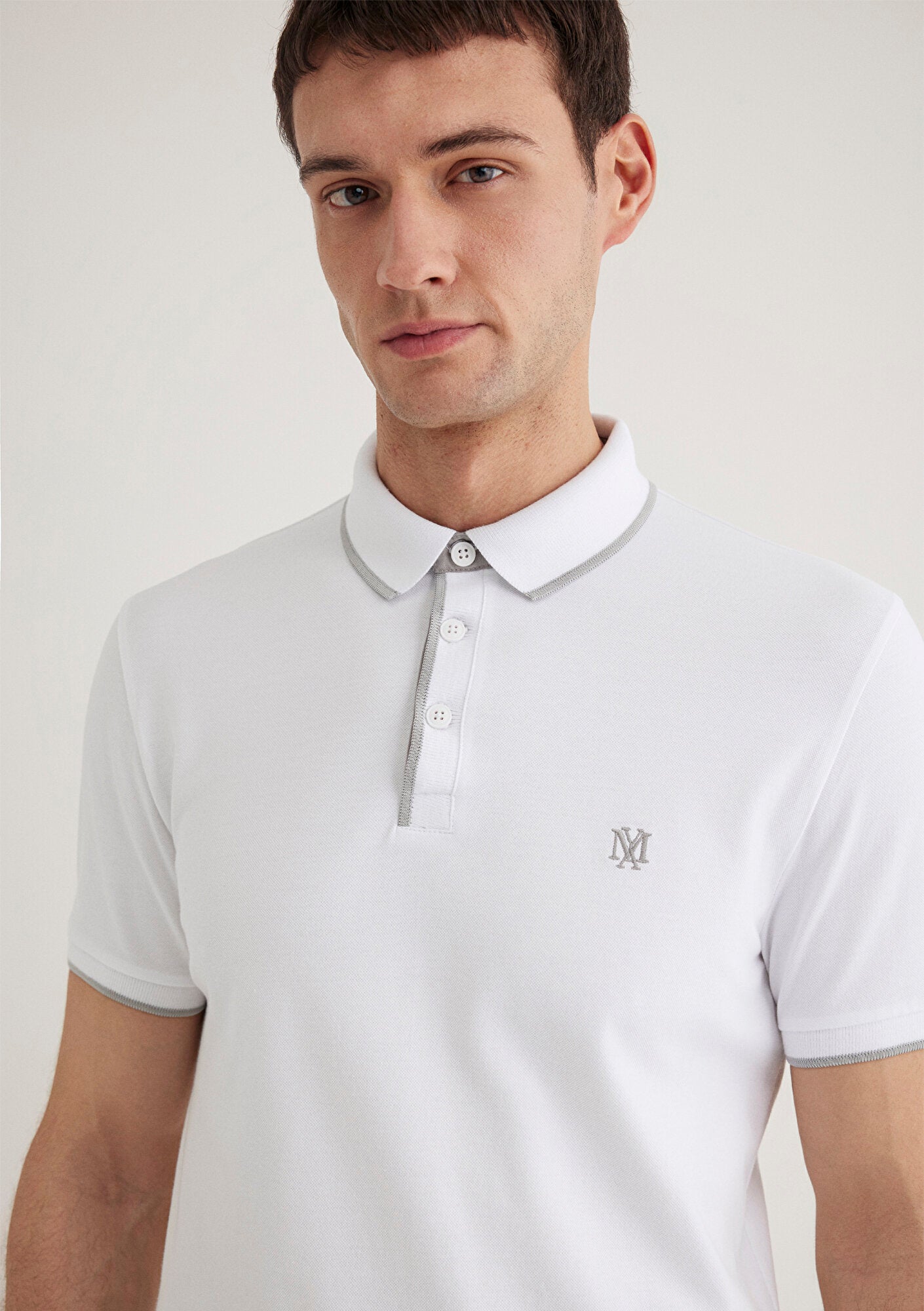 Collar Detailed White Polo T-Shirt