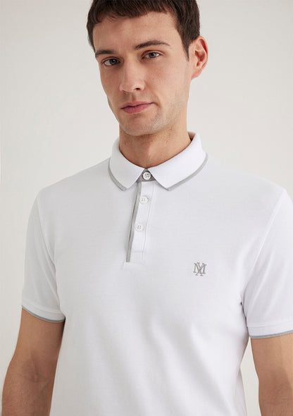 Collar Detailed White Polo T-Shirt