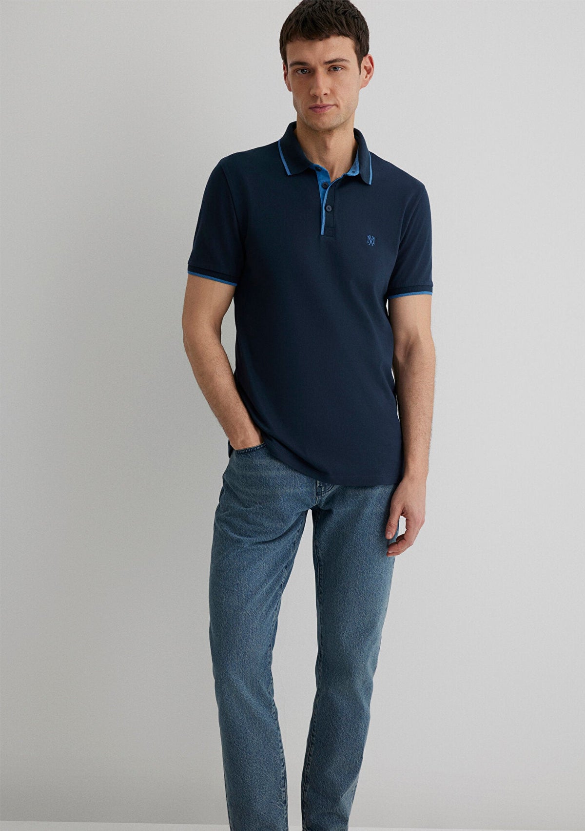 Collar Detailed Navy Polo T-Shirt