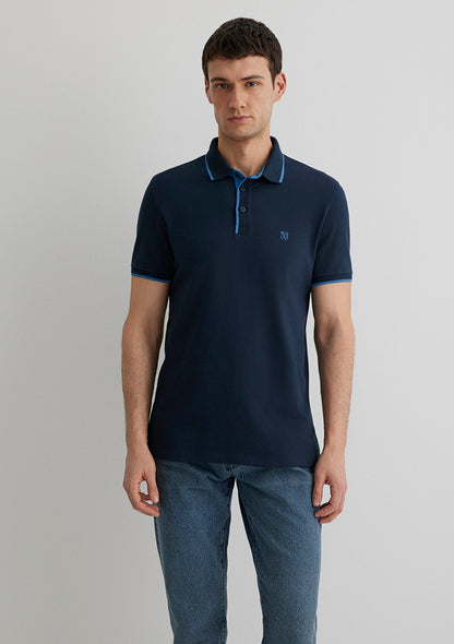 Collar Detailed Navy Polo T-Shirt