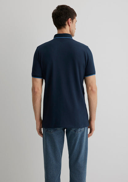Collar Detailed Navy Polo T-Shirt