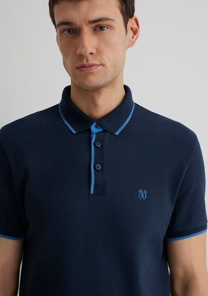 Collar Detailed Navy Polo T-Shirt