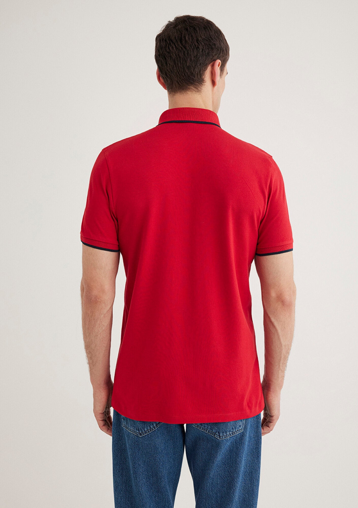 Collar Detailed Red Polo T-Shirt