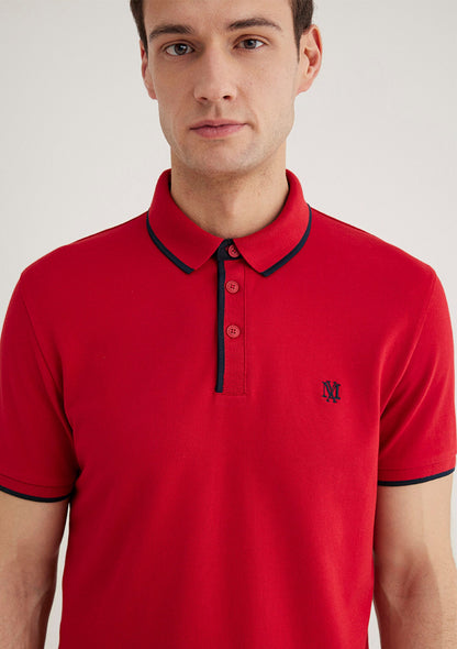 Collar Detailed Red Polo T-Shirt