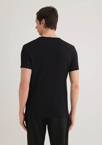 V Neck Siyah Basic T-Shirt