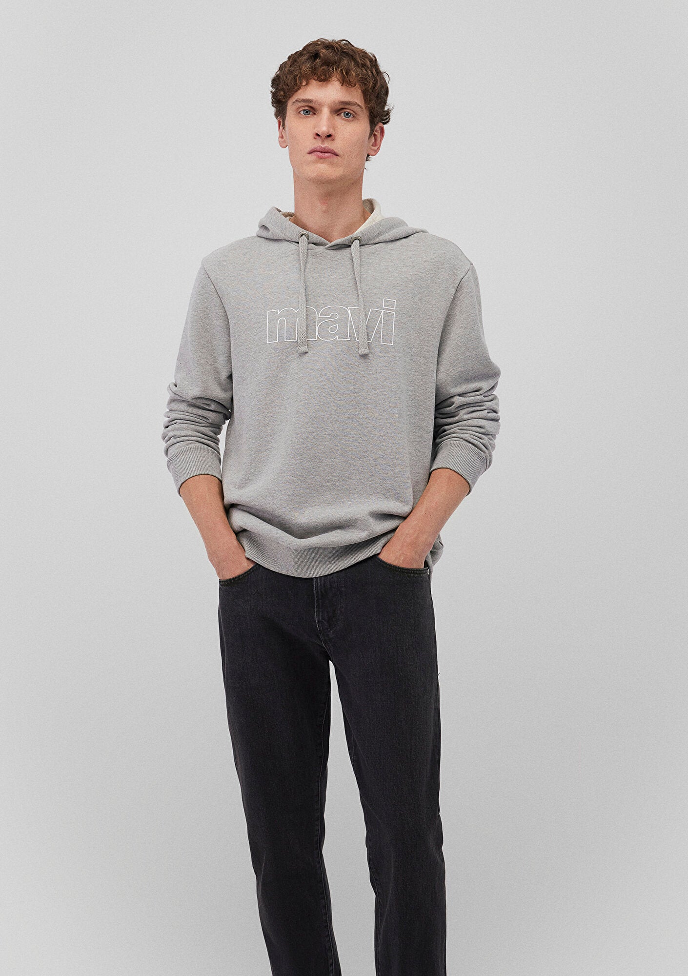 Mavi Logo Printed Hooded Grey Sweatshirt