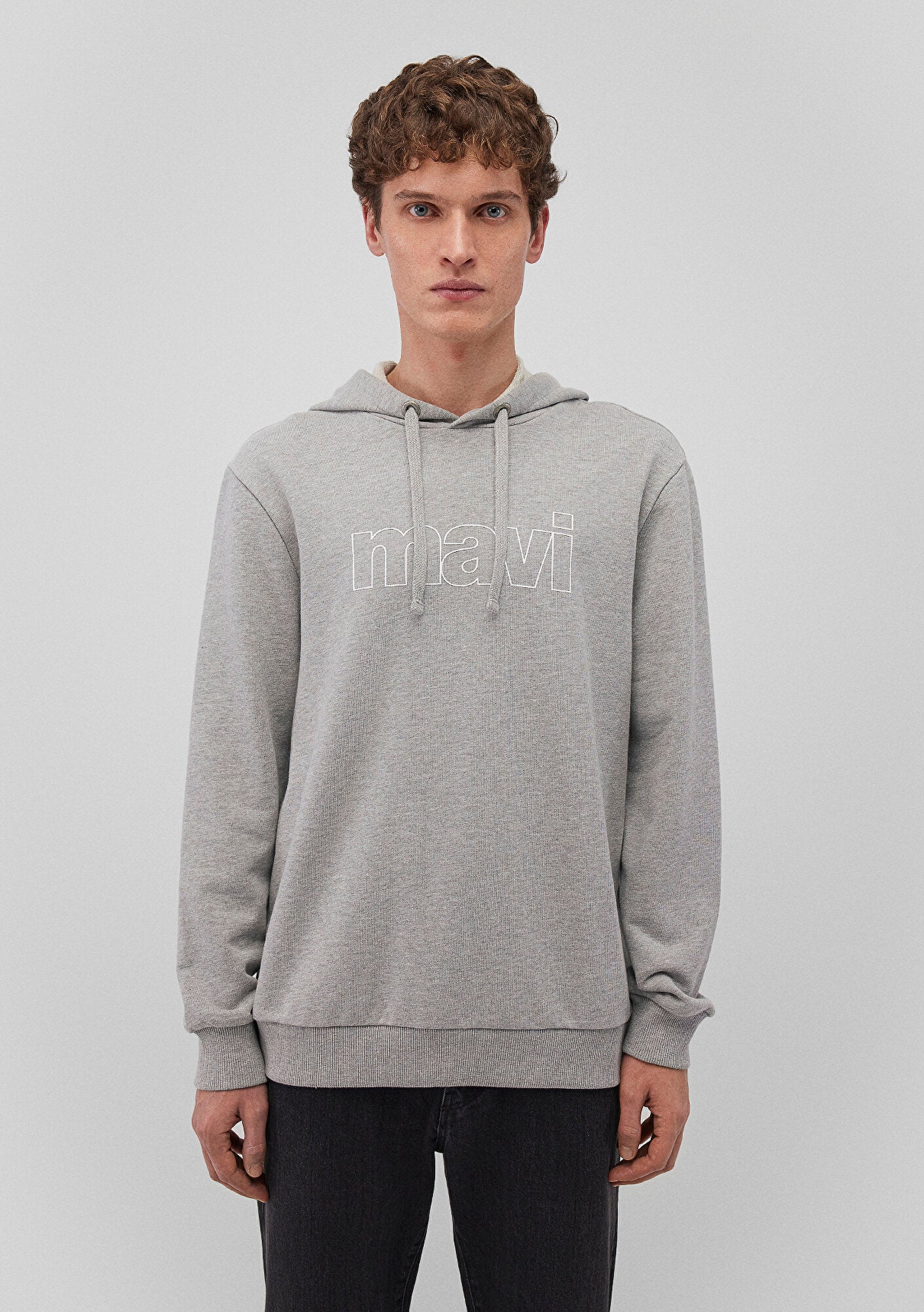 Mavi Logo Printed Hooded Grey Sweatshirt