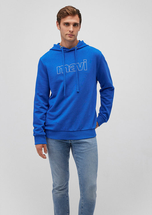 Mavi Logo Printed Hooded Blue Sweatshirt