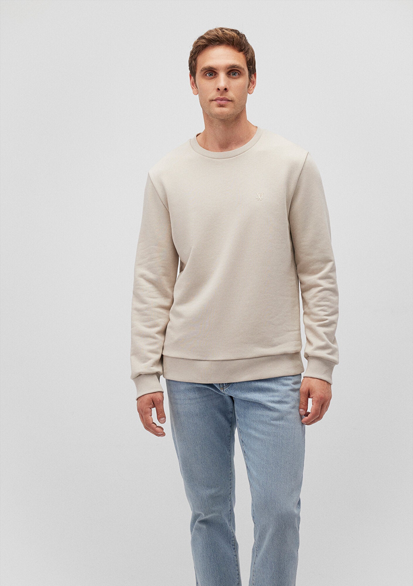 Crew Neck Beige Basic Sweatshirt