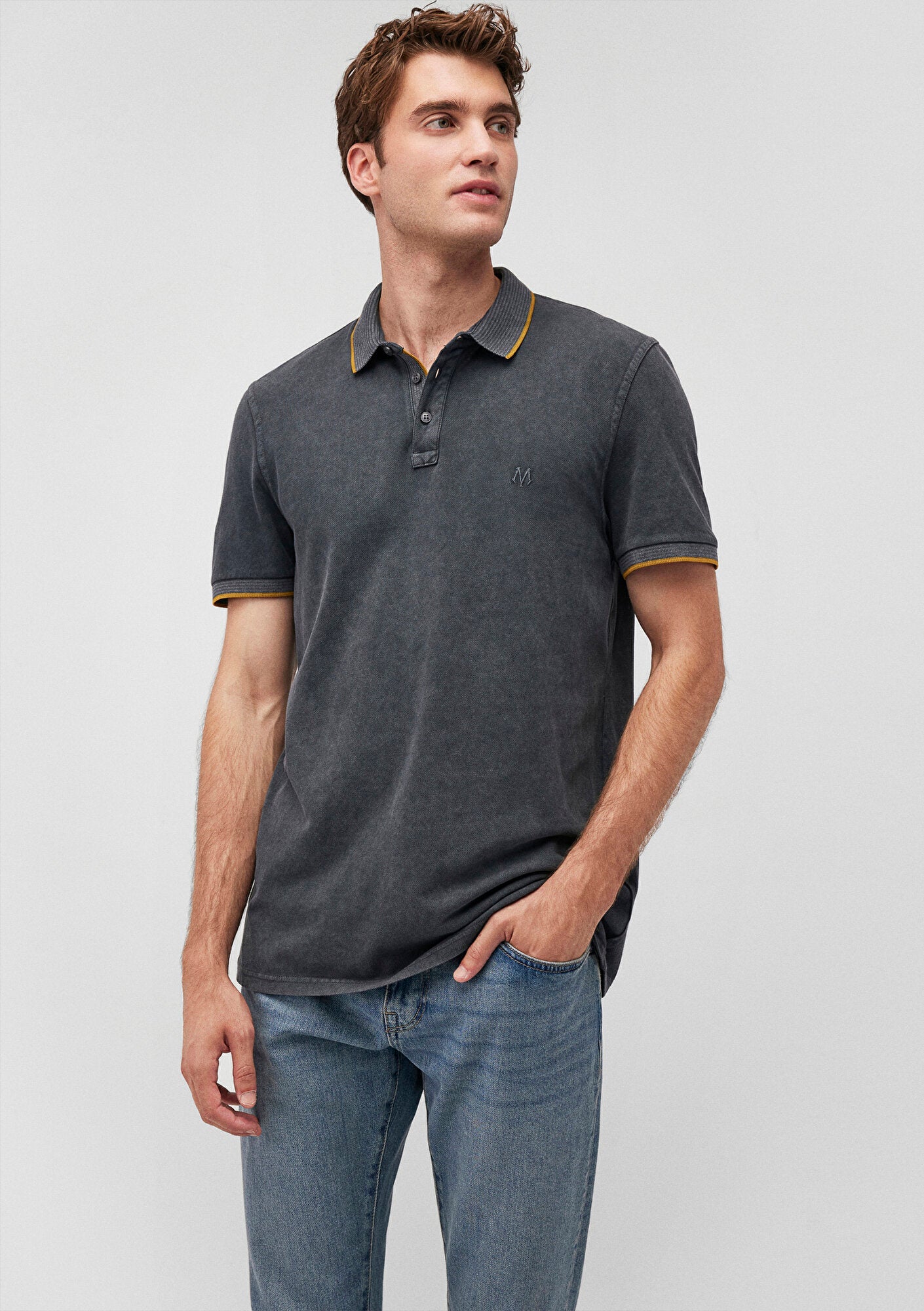 Collar Detailed Grey Polo