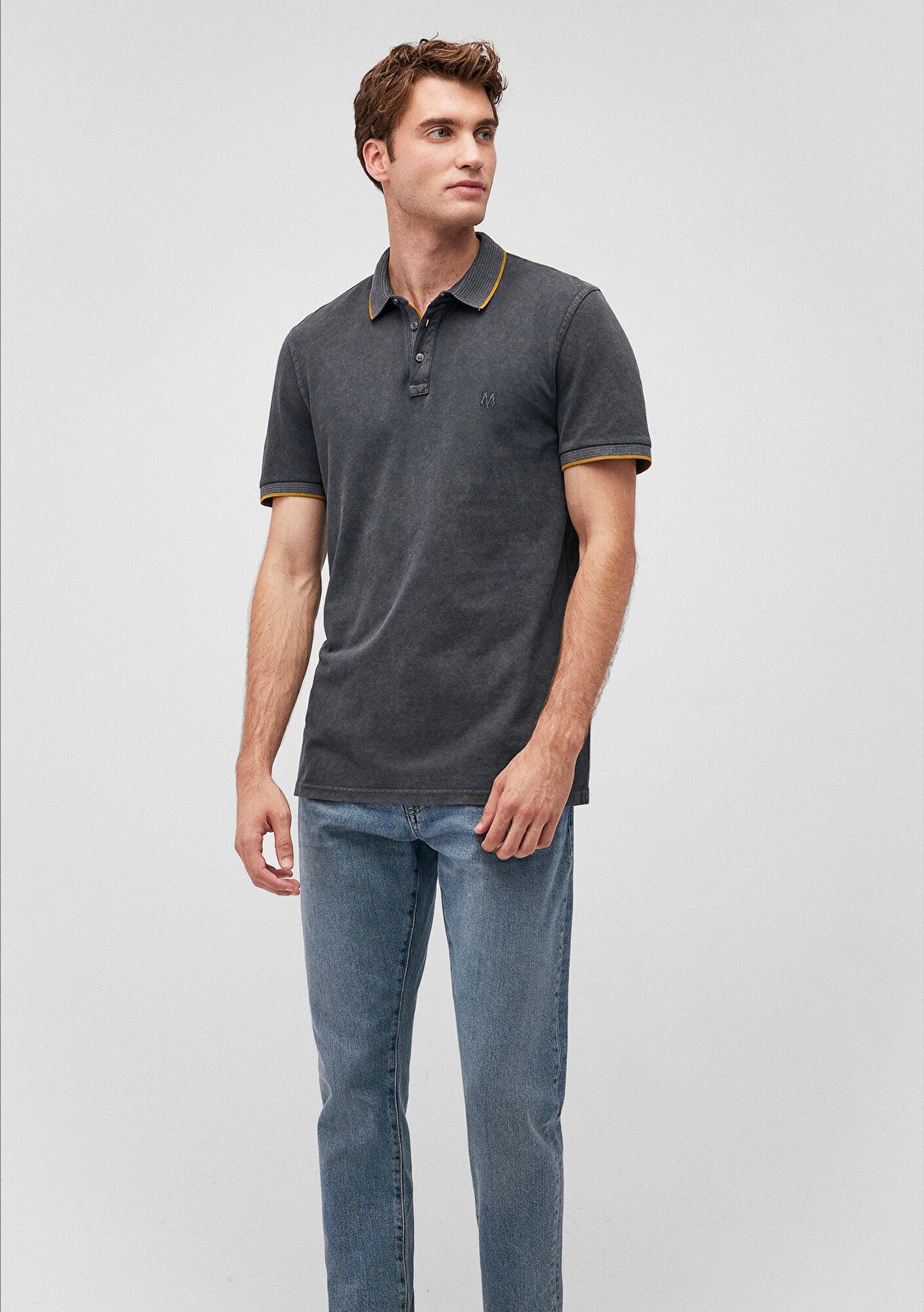 Collar Detailed Grey Polo