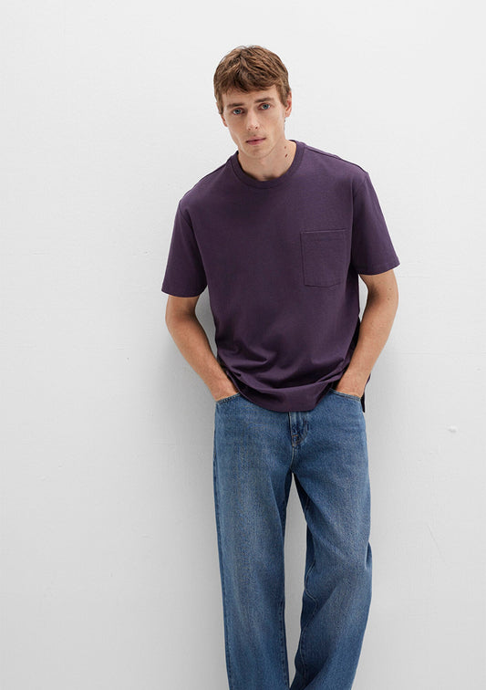 Pocket Detailed Purple Basic T-Shirt