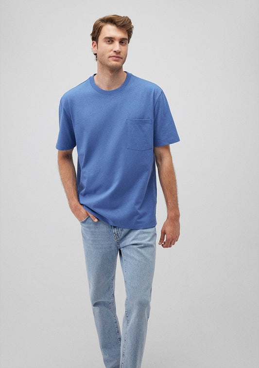 Pocket Detailed Blue Basic T-Shirt