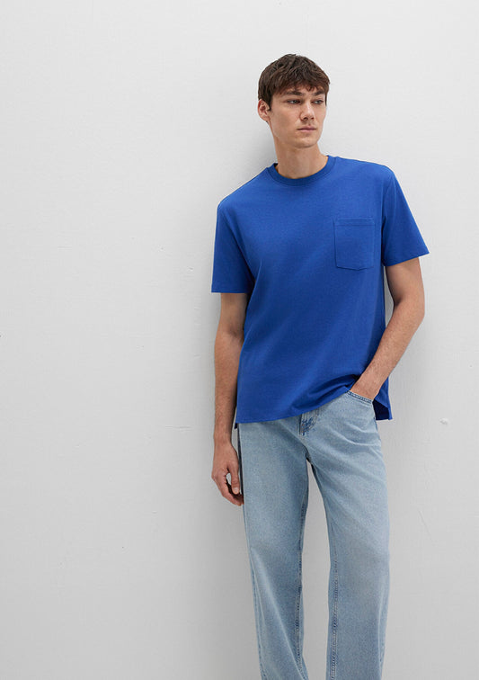 Pocket Detailed Blue Basic T-Shirt
