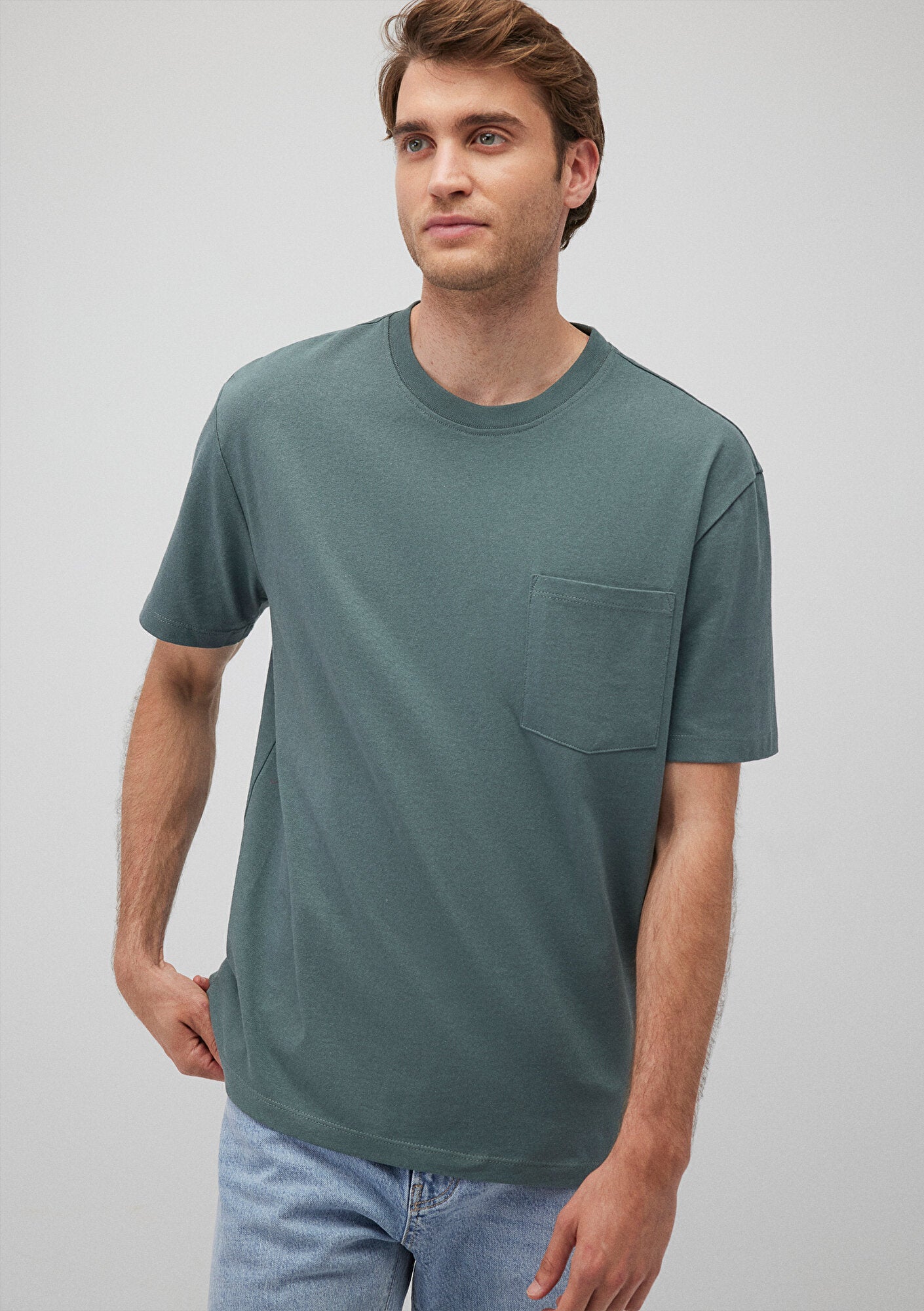 Pocket Detailed Green Basic T-Shirt