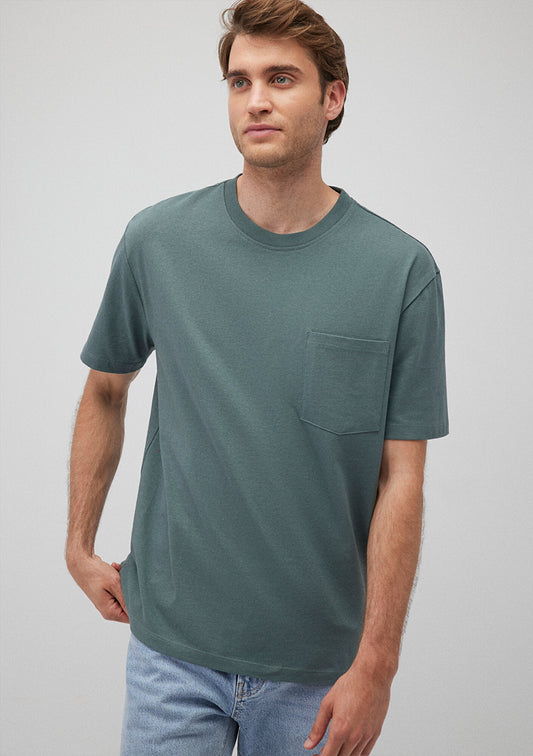 Pocket Detailed Green Basic T-Shirt