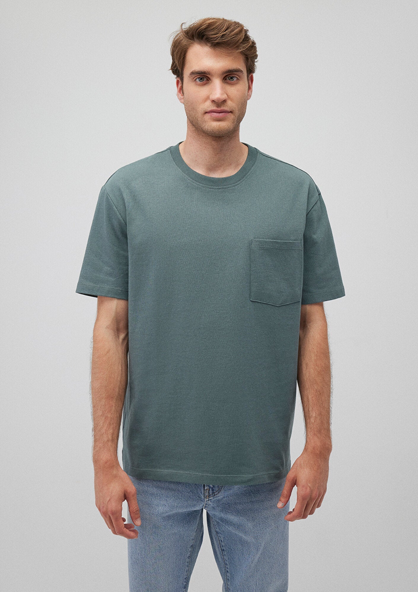 Pocket Detailed Green Basic T-Shirt