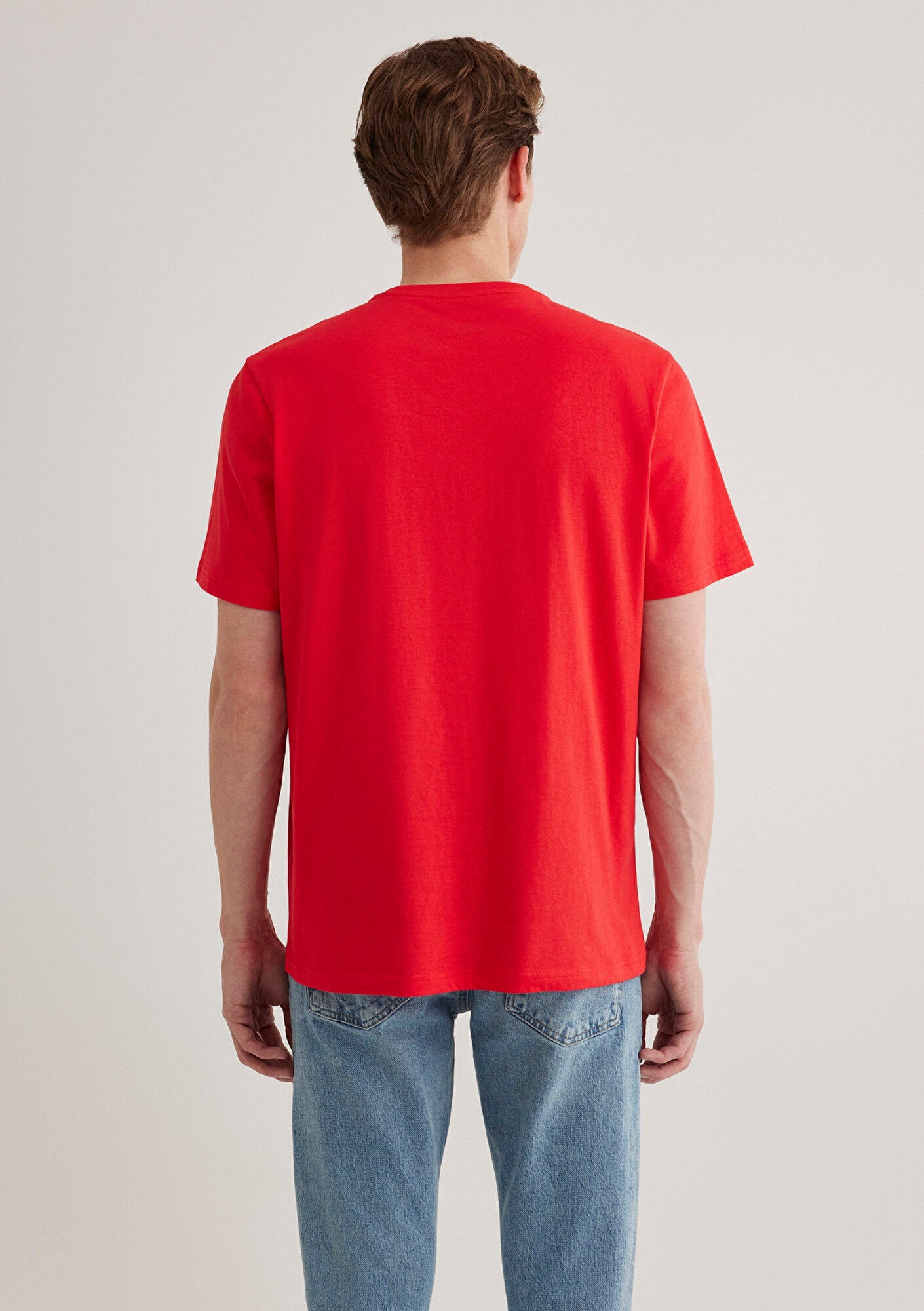 Blue Logo Printed Red T-Shirt