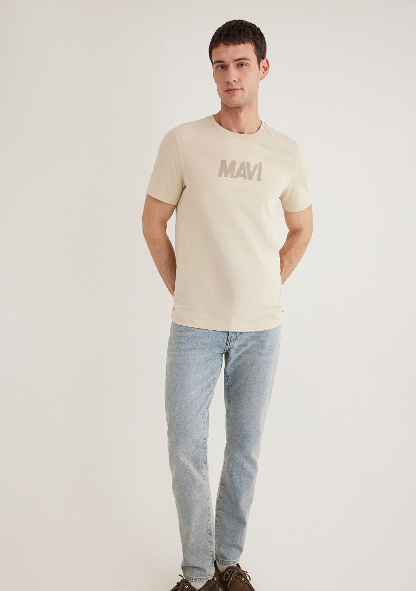 Mavi Logo Printed Beige T-Shirt