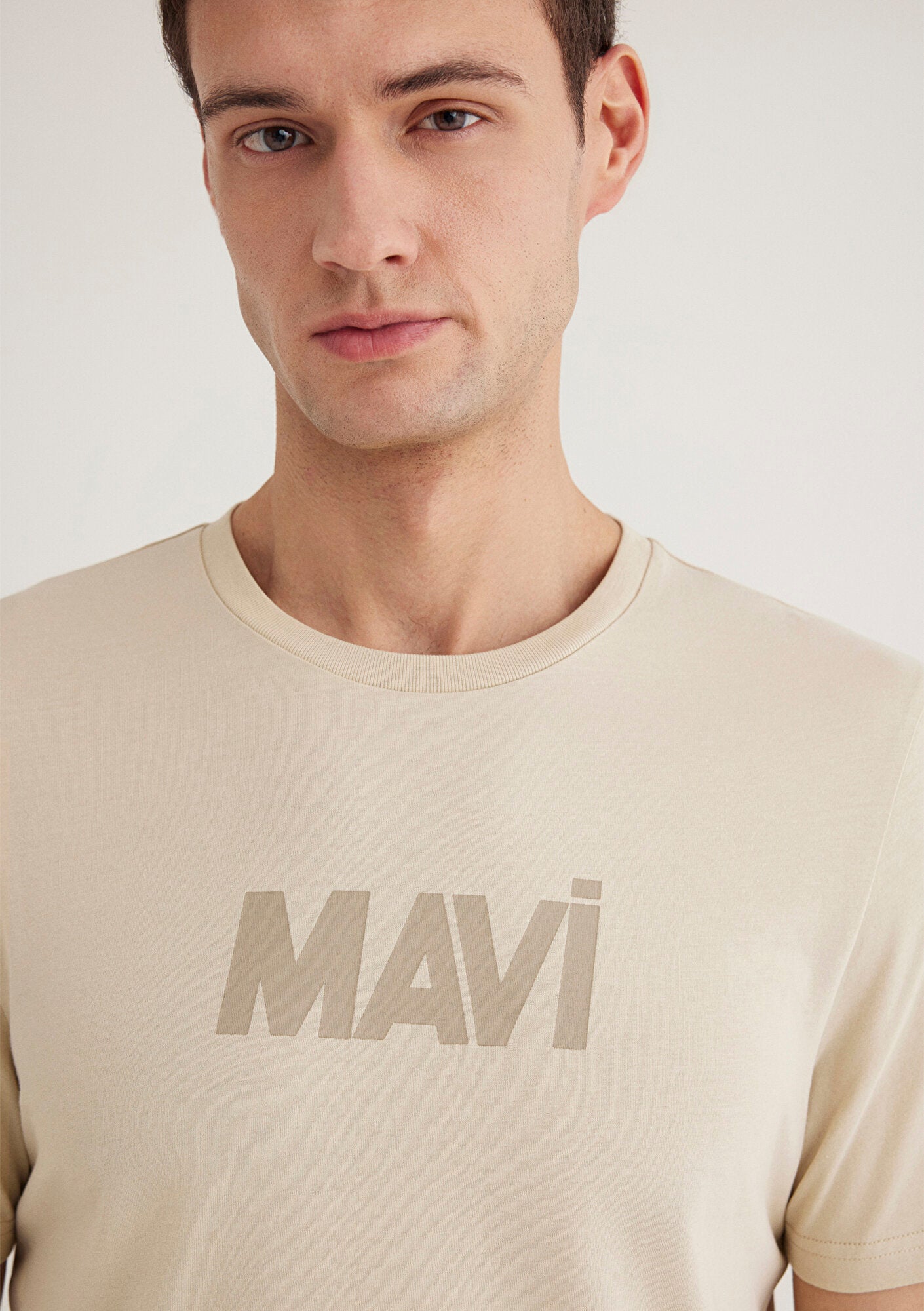 Mavi Logo Printed Beige T-Shirt