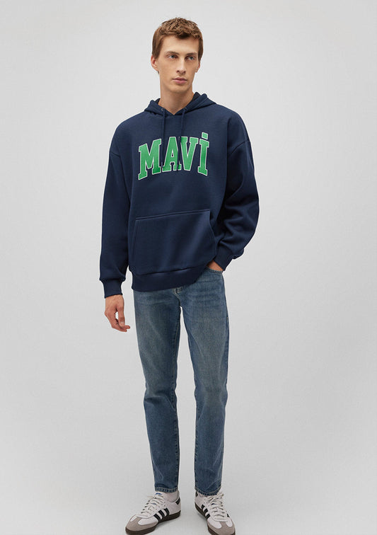 Mavi Logo Printed Hooded Navy Sweatshirt