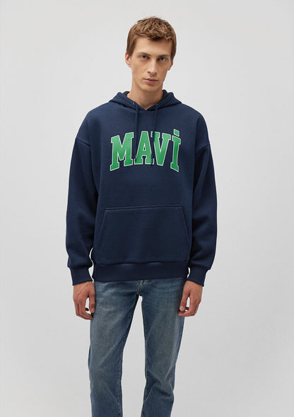 Mavi Logo Printed Hooded Navy Sweatshirt