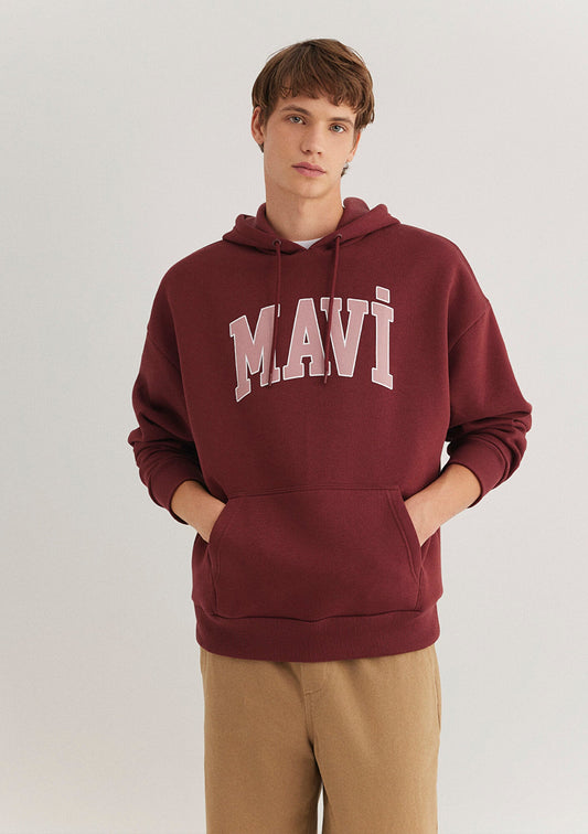 Mavi Logo Printed Hooded Red Sweatshirt