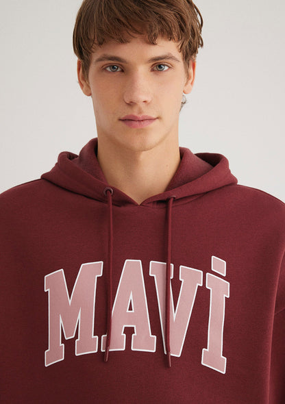 Mavi Logo Printed Hooded Red Sweatshirt