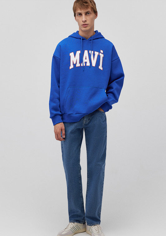 Mavi Logo Printed Hooded Blue Sweatshirt