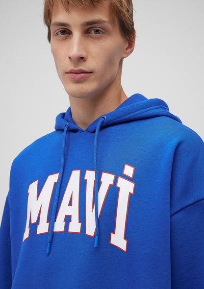 Mavi Logo Printed Hooded Blue Sweatshirt