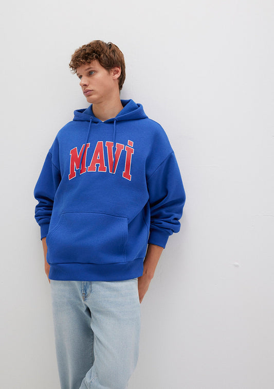 Mavi Logo Printed Hooded Blue Sweatshirt
