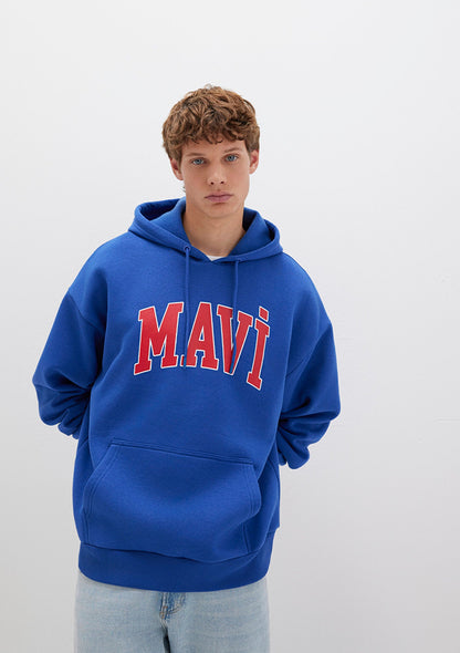 Mavi Logo Printed Hooded Blue Sweatshirt