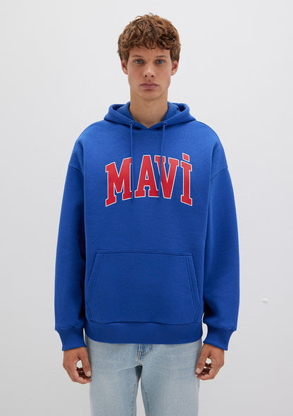 Mavi Logo Printed Hooded Blue Sweatshirt