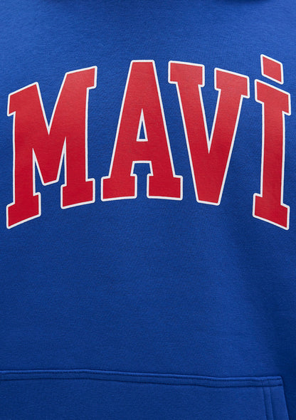 Mavi Logo Printed Hooded Blue Sweatshirt