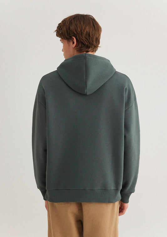 Blue Logo Printed Hooded Green Sweatshirt
