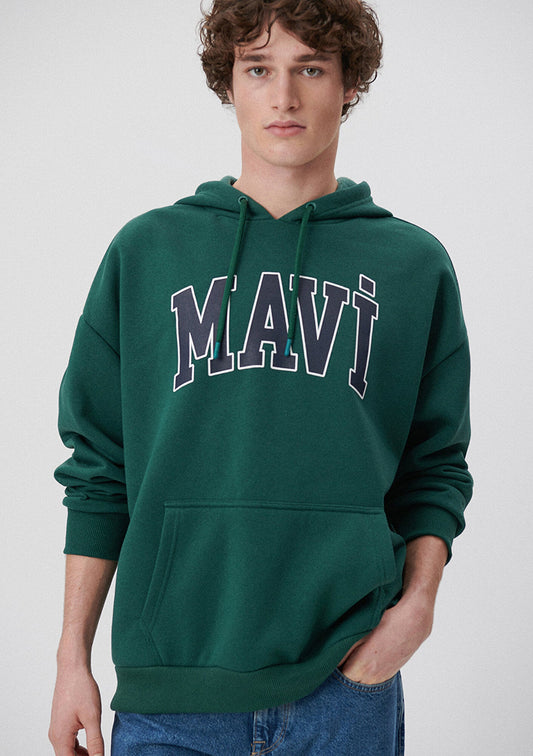 Mavi Logo Printed Hooded Green Sweatshirt