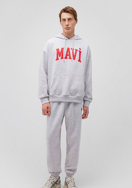 Mavi Logo Printed Hooded Grey Sweatshirt