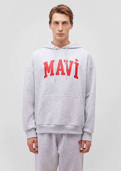 Mavi Logo Printed Hooded Grey Sweatshirt