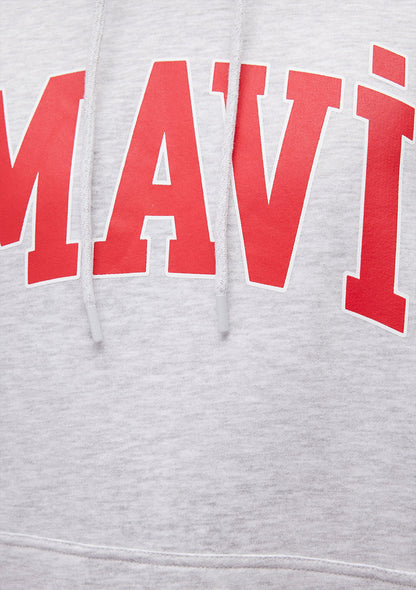 Mavi Logo Printed Hooded Grey Sweatshirt