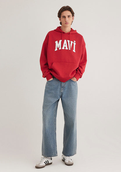 Mavi Logo Printed Hooded Red Sweatshirt