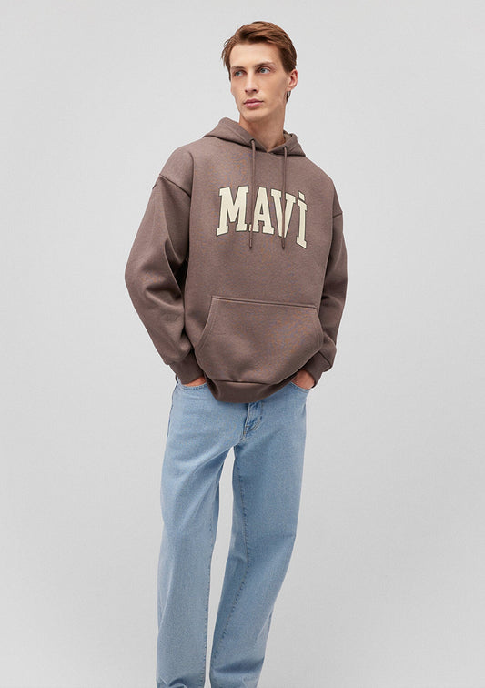 Mavi Logo Printed Hooded Brown Sweatshirt