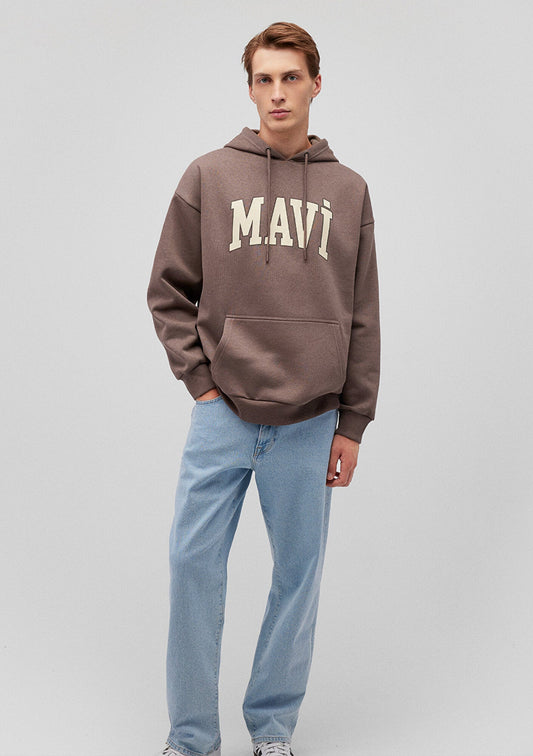 Mavi Logo Printed Hooded Brown Sweatshirt