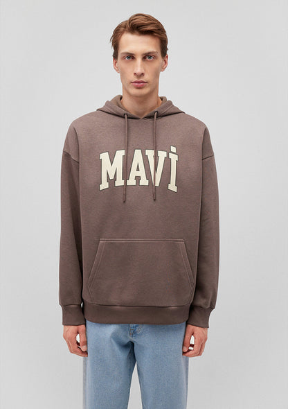 Mavi Logo Printed Hooded Brown Sweatshirt