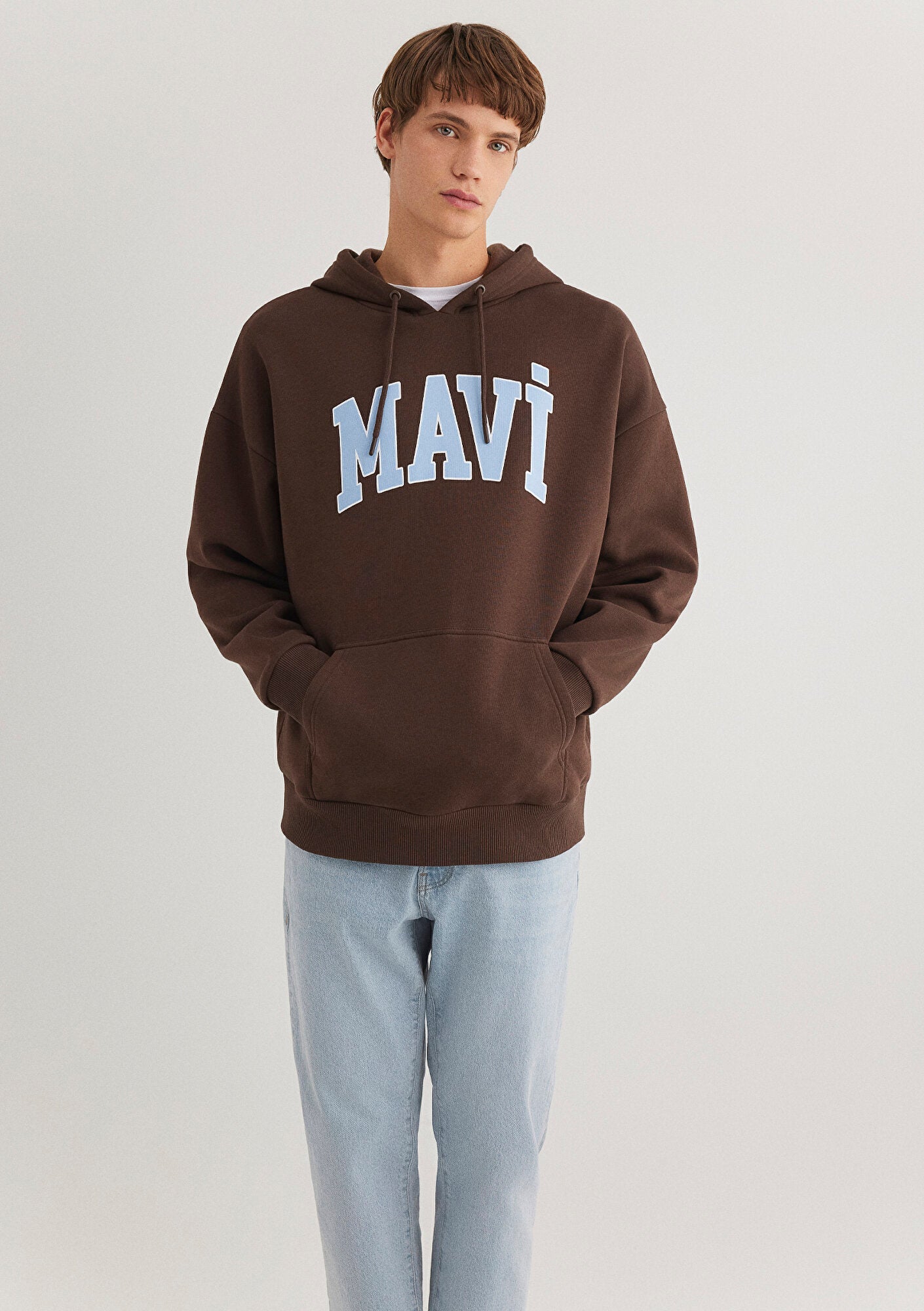 Mavi Logo Printed Hooded Brown Sweatshirt