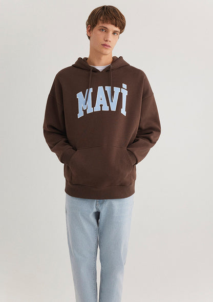 Mavi Logo Printed Hooded Brown Sweatshirt