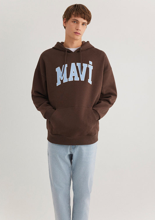 Mavi Logo Printed Hooded Brown Sweatshirt