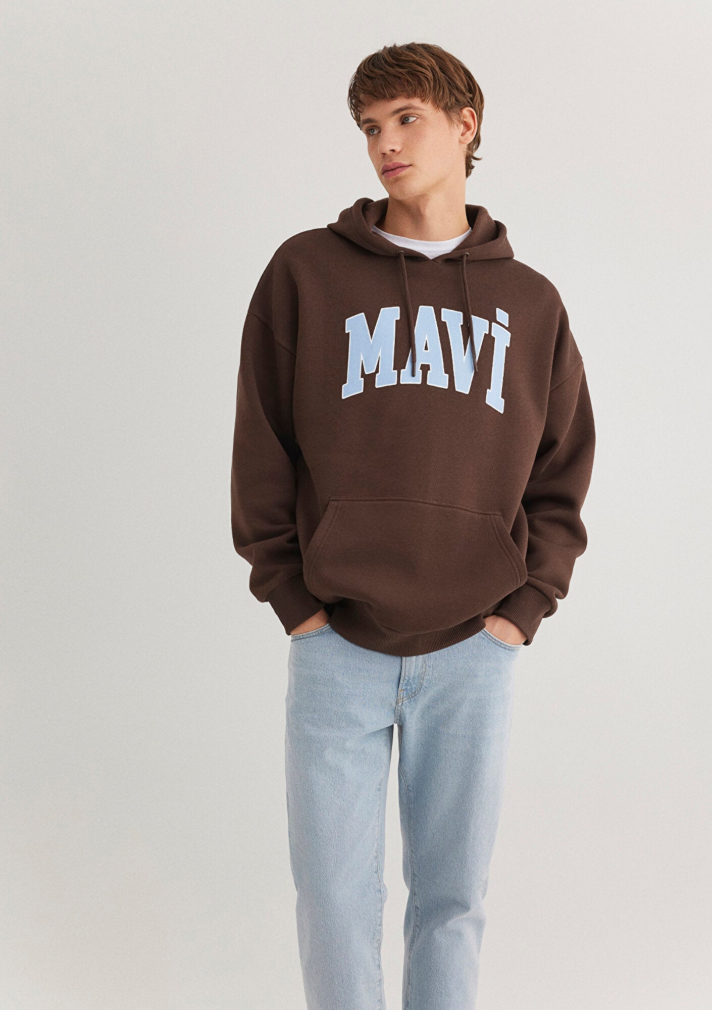 Mavi Logo Printed Hooded Brown Sweatshirt