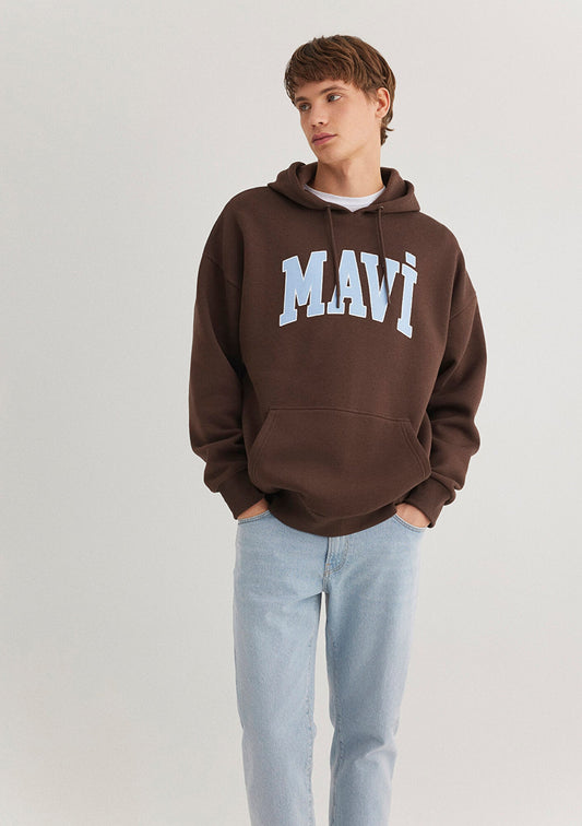 Mavi Logo Printed Hooded Brown Sweatshirt